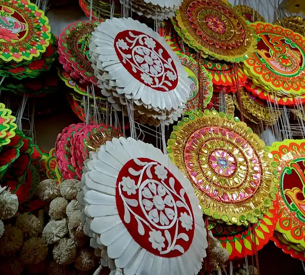 Traditional shola and paper pandal decorations